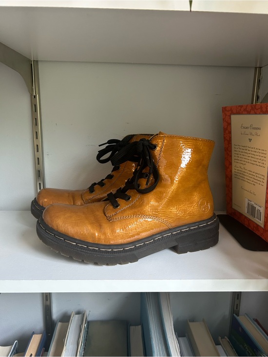Rieker Shoes - Rieker Amber Leather Lace-Up Ankle Boots with Black Sole